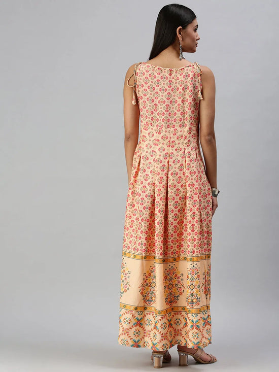 Women's Peach Printed Anarkali Kurta-FS2216-Peach