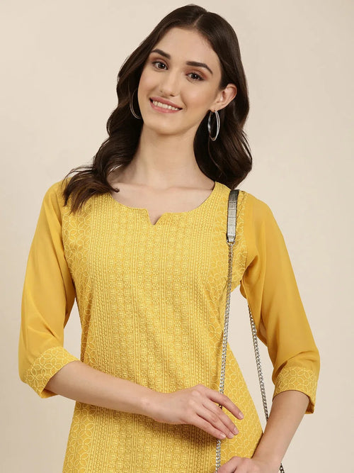 Women Mustard Embellished Straight Kurta-SKC-1245-Mustard