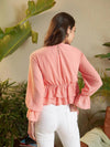 Women Peach Dobby Layered Hem Peplum Top