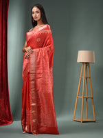 Red Blended Silk Handwoven Saree With Woven Zari Border-MA50BSL34830120