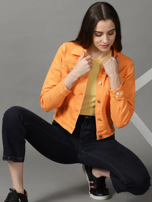 Women's Orange Solid Open Front Jacket-GZ-5577-Orange