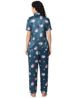 Smarty Pants Women's Silk Satin Teal Blue Color Mermaid Printed Night Suit