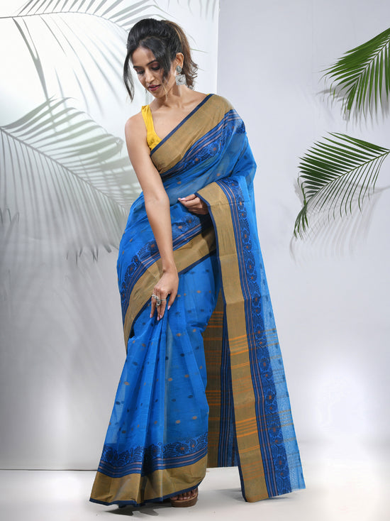 Azure Blue Pure Cotton Tant Saree With Woven Designs-MA51TT43480107