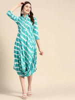 Front Cowl Midi Dress in Aqua Blue