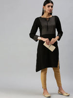 Women's Black Geometrical Straight Kurti-RF082-Black