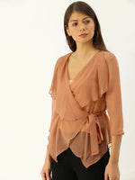 Slouchy overlap sheer top in Dusty Pink