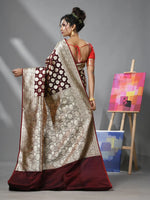 Maroon Silk Banarasi Saree With Damask Motifs And Woven Degins-MA52BSL441050096