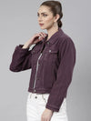 Women Violet Solid Denim Jacket-GZ-5598-Violet