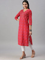 Women's Pink Printed straight Kurta-SS376-Pink