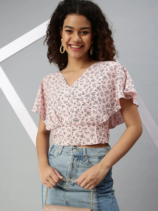 Women's Printed Peach Top-AE-10180-Peachnavyblue