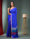 Blue Blended Silk Handwoven Saree With Temple Zari Border-MA50BSL01660146