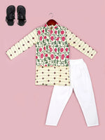 Boys Floral Pure Cotton Straight Kurta & Pyjamas with Nehru Jacket  Set-NN00066ETH-12