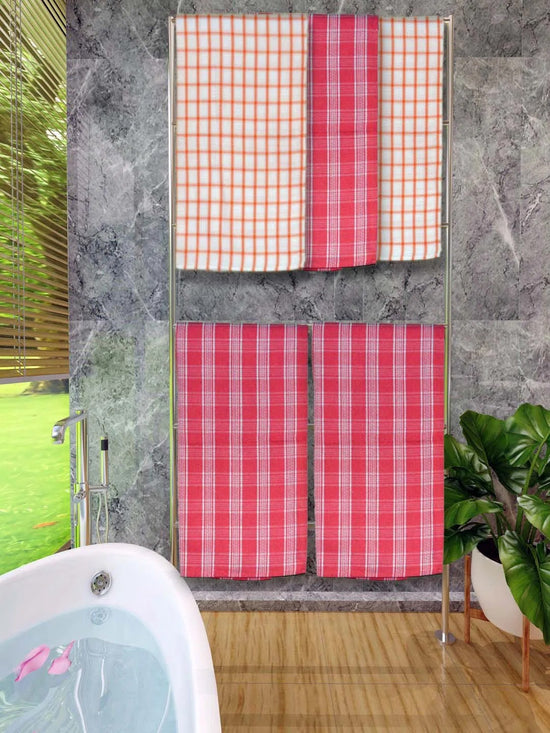 Athom Living Premium Gamcha Bath Towel 65 x 135 cm Pack of 5 Multicolored checkered-ATZ-BT-1B-1B-1H-1H-1H