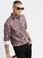 Men Spread Collar Geometric Black Casual Shirt-PELSIC-2250-Black