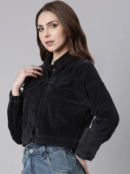 Women Charcoal Solid Tailored Jacket-IM-10550-Charcoal