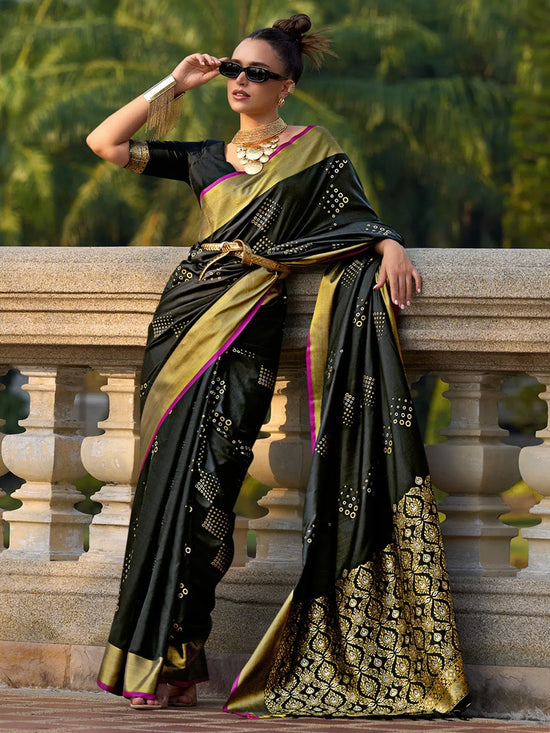 Saree Mall Women's  Blend Black Woven Design Designer Saree With Blouse Piece-SOSY1706