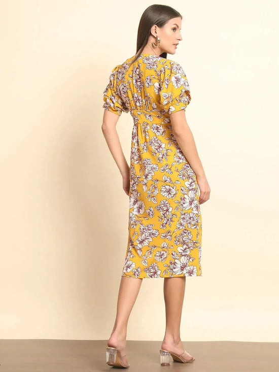 Yellow Floral Printed Dress