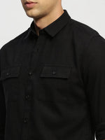 Men Black Solid Shirt-ANAH-1676-Black