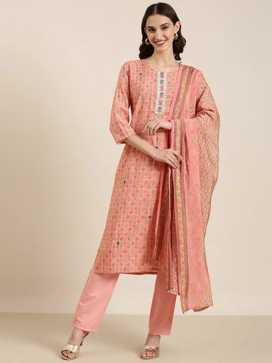 Women Peach Floral Kurta Set-FS-2764-Peach