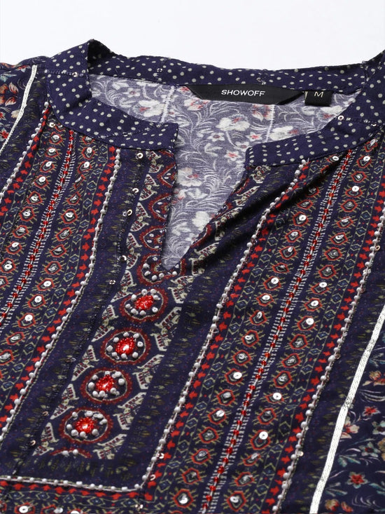 Women's Navy Blue Printed Kurta Set-UB-2673-Navyblue