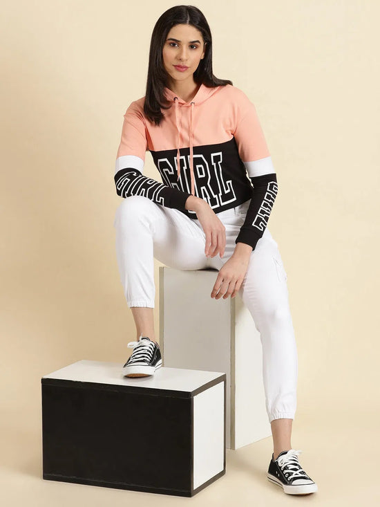 Women's Peach Colourblock Sweatshirt-AF-1751-Peach