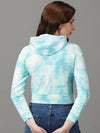 Women's Turquoise Blue Colourblock Front-Open Sweatshirt-AF-1790-Turquoiseblue