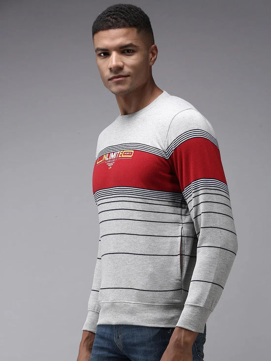 Men Grey Striped Sweatshirt-OTRS-5-Grey