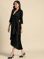 Shirt Dress with front Drape in Black