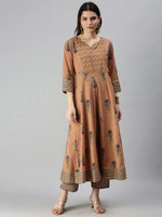 Women's Brown Printed Kurta Sets-RZ0093-Brown