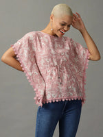 Women's Pink Printed Kaftan Top-AE-10547-Pink