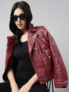 Women Solid Maroon Biker Jacket-8909-Maroon