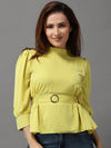 Women's Yellow Solid Peplum Top-AE-10323-Yellow