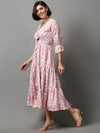 Women's Pink Printed Fit and Flare Dress-AE-15616-Pink