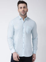 Hangup Men Slim Solid Shirts-CollarBlueShirt