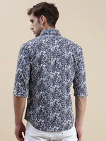 Men Navy Floral Casual Shirt-STANLEY-9758-Navyblue