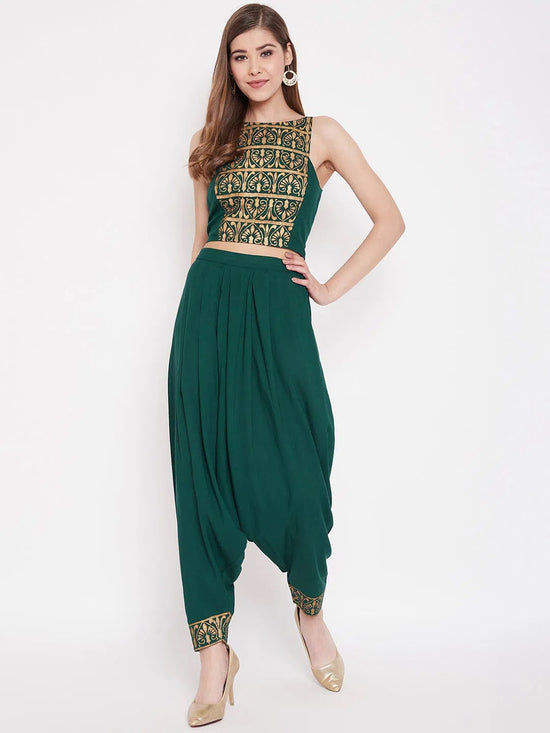 Women Solid Standard Bottle Green Jumpsuits & Sets