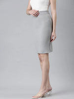 Women Grey Solid Pencil Skirt-AE-10610-Grey