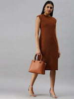 Women Brown Solid A-Line Dress-AE-9882-Brown