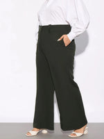 Women Olive Front Loop Detail Bell Bottom Pants