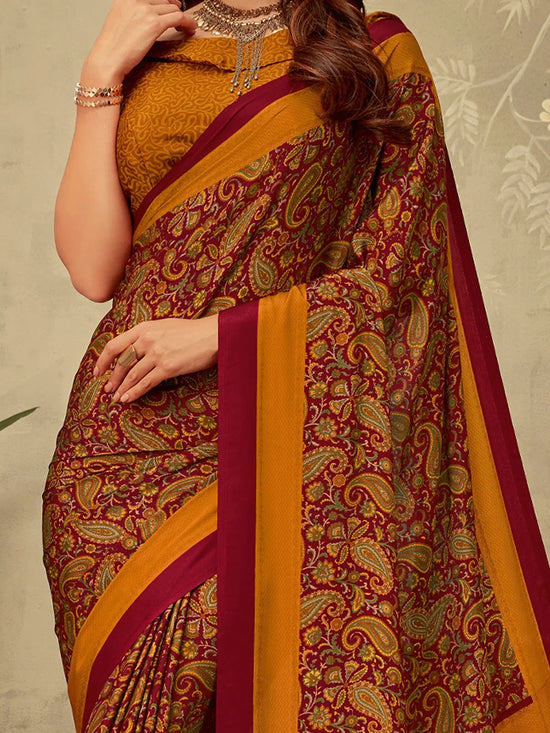 Saree Mall Women's Crepe Maroon Printed Designer Saree With Blouse Piece-VIVNTA7911D