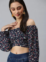 Women's Printed Navy Blue Top-AE-7008-Navybluemulti