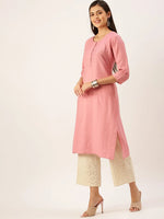 Women's Pink Solid Straight Kurta-DF-1201-Pink