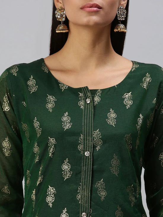 Women's Green Printed Straight Kurta-GW396-Green