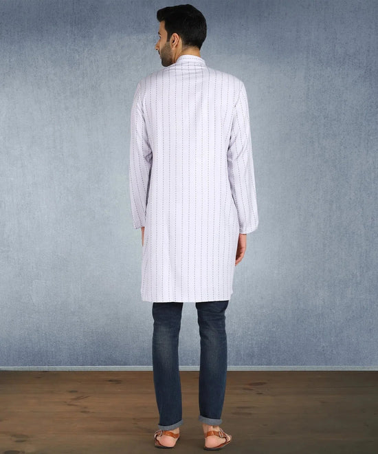 Hangup Men Standard Striped Men's Indian Wear-ST1111264_White_Lkurta