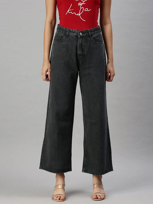 Women's Denim Charcoal Wide Leg Jeans-GZ5026-Charcoal