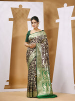 Dark Chocolate Silk Banarasi Saree With Zari Woven Designs-MA53BSL441050010