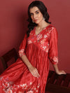 Ahika Polyester Floral Red Indian Ethnic