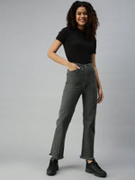 Women's Grey Solid Denim Relaxed Jeans-IM9708-Grey