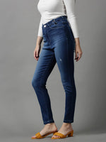 Women's Blue Solid Skinny Fit Denim Jeans-IM-10193-Blue