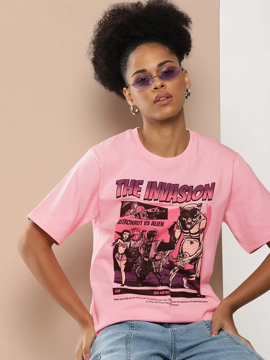 Difference of Opinion Pink Graphic Oversized T-Shirt-DOWMN320PINK-XS